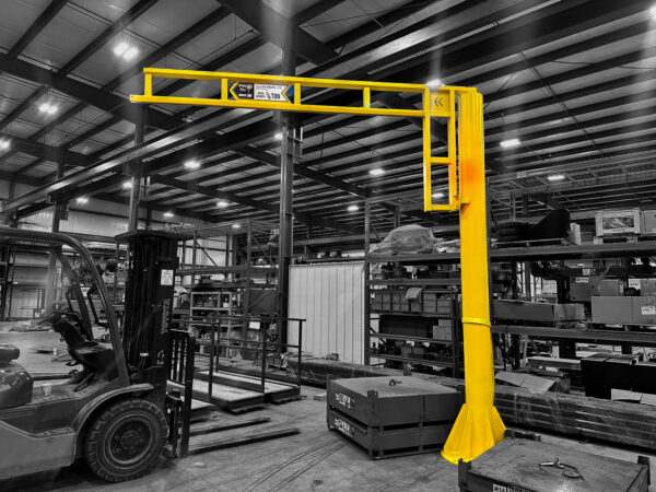 1/4 ton hyperlite freestanding jib crane in manufacturing setting