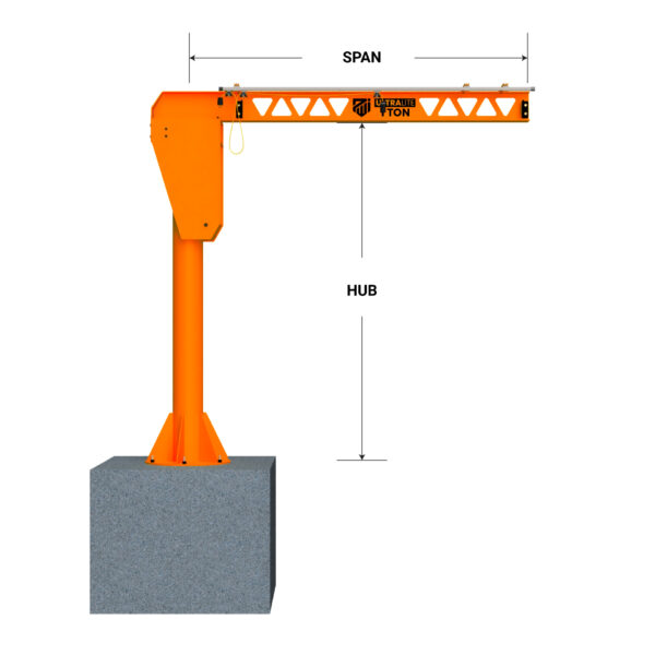 PWI UltraLite Freestanding Jib Crane Dimensions