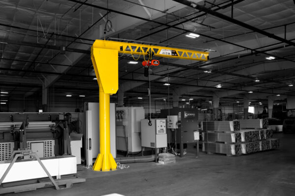 pwi ultralite freestanding jib crane in manufacturing setting 2